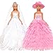 Festfun Robe de Mariée Blanche avec Voile + Robe Rose Princesse avec Chapeau pour Poupée de 11,5 Pouce
