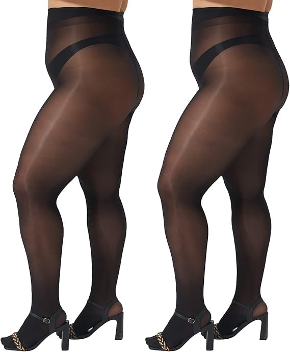 2 Pairs Women's Plus Size Oil Shiny Sheer Pantyhose High Waist Shimmer Stockings Nylon Silky Tights