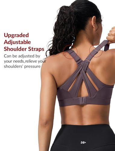 Image of Yvette Criss Cross Adjustable High Impact Running Bra | Pickleball Tennis, Big Bust Plus Size, Adjustable Strap, Wireless Sewn in Pads, No Bounce, Full Coverage, Moisture-Wicking