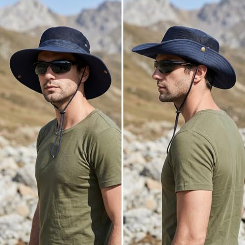 Image of GUSTAVE Sun Hats for Men Wide Brim Summer Sun Protection Cap for Men UV Protection Round Sun Cap for Hiking, Fishing, Gardning, Travel