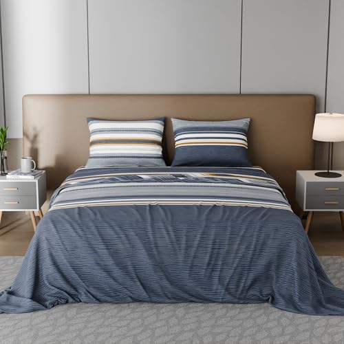 Image of BLISSHOME SoftTouch 150TC Cotton King Size Printed Bedsheet with 2 Pillow Covers for Double Bed, Silky Smooth Bedding Set, Breathable, Easy Maintain, Geometric Pattern - Grey (228cm X 274cm)