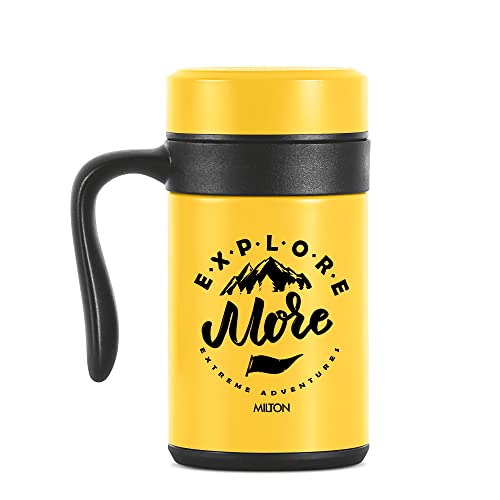 Image of MILTON Cosmic 500 Thermosteel Mug, 440 ml, Yellow | Stainless Steel Strainer | Hot & Cold | Vacuum Insulated | Rust Proof | Leak Proof | Tea | Coffee | Mug