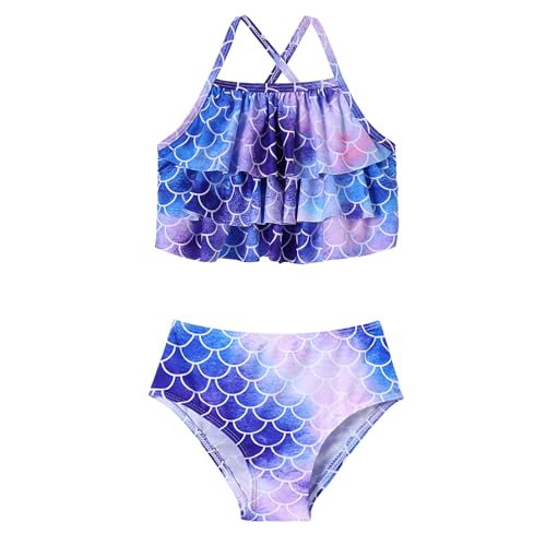 Image of Redair Mermaid Girls Bathing Suit 3PCS Ruffle Top Bikini Bottoms Swimsuit Kids Beach Pool Swimwear 3-11Y