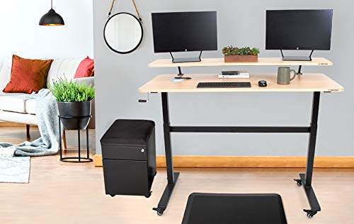 Stand Steady Tranzendesk | 55 Inch Standing Desk With Clamp On Shelf & Detachable Wheels | Crank Height Adjustable Sit To Stand Workstation | Monitor Riser Supports 3 Screens (55 In / Maple) #TOP5