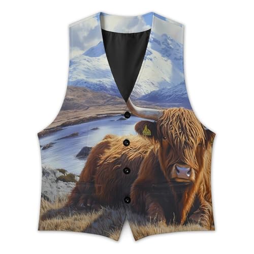 Scottish Highland Cow Men's Formal Suit Vest for Business Formal Or Casual Dress Waistcoat Wedding3