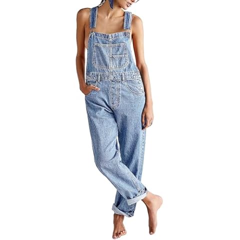 YILEEGOO Light Blue Denim Jumpsuit with Adjustable Straps Cover