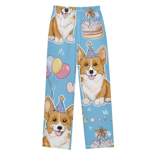 Corgi Dog Balloon Boys Long Pants Soft Trousers Elastic Waist Kids Lounge Bottoms with Pockets S-XL