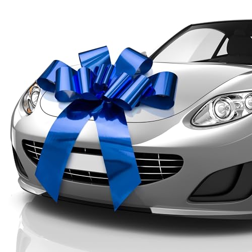 Zoe Deco - Big Car Bow - Glossy Blue 30 Inch / 76 cm - Giant Car Bow for Birthday Christmas Wedding Reception Surprise Party - Large Gift Wrapping for Huge Present