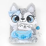 Claire's Diary With Lock For Girls | Husky Teacup Furry- Kids Journal Gift Notebook – Gray