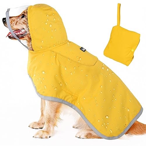 SlowTon Chubasquero Impermeable para Perros, Chubasquero Transparente de Doble Capa con Capucha para Perros pequeños, medianos y Grandes, Poncho para Perros con Banda Reflectante