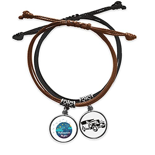 Bracelet Le Ciel de Nuit d'Halloween en cuir véritable et cordon tressé main de luxe