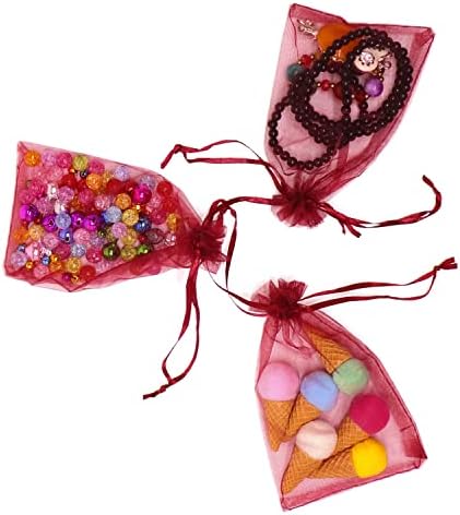 Bezall 100pcs Small Organza Bags 3x4 inch, Burgundy Drawstring Wedding Party Favor Bags Mesh Jewelry Gift Pouches Christmas Candy Bags - 5