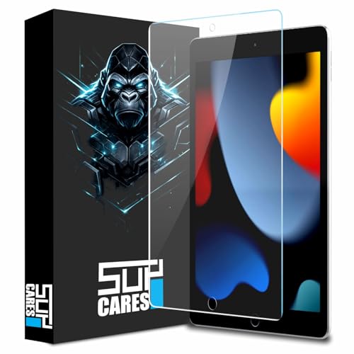 Image of SupCares Tempered Glass for iPad 9th, 8th, 7th,Generation 2019 (10.2 Inch) With Installation Kit | Military-Grade Gorilla Screen Protector | Edge to Edge Coverage | Transparent