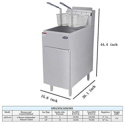 Cook Rite ATFS-40(NG) Cookrite Atfs-40 Commercial Deep Fryer With Baskets 3 Tube Stainless Steel Natural Gas Floor Fryers-102000 Btu thumb #3