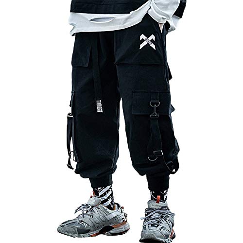 Tasty Life Pantalon Cargo pour Hommes Pantalon Classique Noir Décontracté Pantalon Street Hip Hop Pantalon Droit Ample À Jambe Large Pantalon Multi-Poches De Style Harajuku Cover