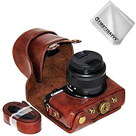 First2savvv full body Precise Fit PU leather digital camera case bag cover with should strap for Canon EOS M100 wish 15-45mm Lens + Cleaning cloth XJD-EOS M100-10