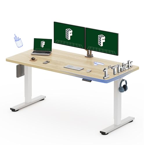 Image of FLEXISPOT 60 inchx24 inch One-Piece Electric Standing Desk, 1 inch Thick Seamless Desktop for Home Office, Study & Multi-Monitor Setup, White Wood Grain