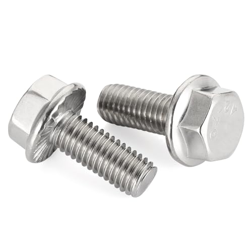Image of Mellewell 3 /8-16 x 1-3 /4 inch Flanged Hex Head Bolts Flange Hexagon Screws, Stainless Steel A2, DIN 6921, 10 PCS