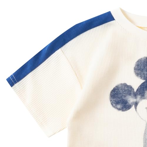 Image of Disney Mickey Mouse Boys Waffle Knit Short Sleeve T-Shirt and Shorts Set with 1 Piece Toy for Toddlers
