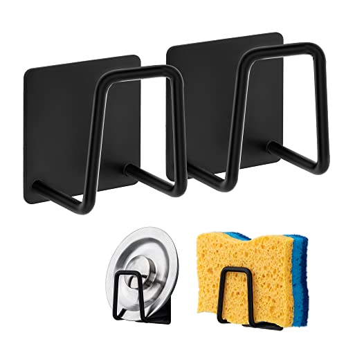 Damita Support pour Éponge Crochet pour éponge à Vaisselle en Acier Inoxydable 304, adhésif - Accessoires pour évier - Crochet adhésif, Rangement de la Cuisine et la Salle de Bain (2PACK, Noir).
