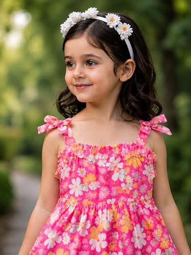 Image of Buy & Try Girls Printed Georgette Frock, Sleeveless Summer Dress, Lightweight Knee Length Baby Girl Dress, Casual Outfit, Soft Comfortable Fabric, Stylish Kids Wear