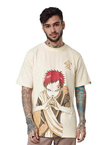Image of The Souled Store| Official Naruto: The Ninja Mens and Boys T-Shirts|Half Sleeve|Relaxed fit Graphic Printed|100% Cotton Beige Color Men Relaxed Fit T-Shirts