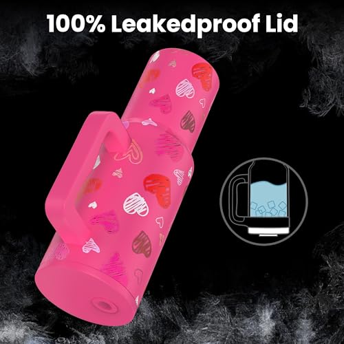Image of enem Tumbler, Lovestruck, Tumbler with Metal Straw, Sipper, with Lid Leak Proof, 1 Metal Ice Cube, 1 Copper Spring (Tamba), Base Protector, Mug Travel, 1.2L (Pink)