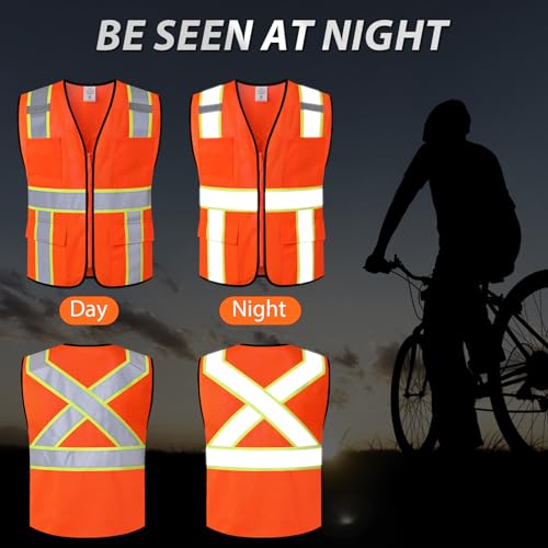 Image of Class 2 Safety Vest with Zipper Front and multiple Pockets, High Visibility Vest, Meets ANSI /ISEA Standards