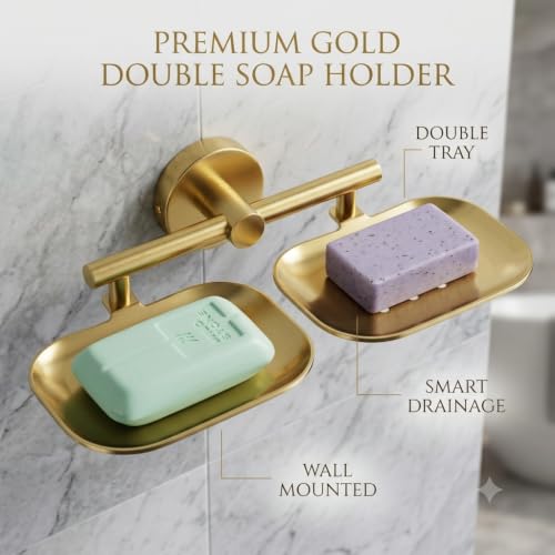 Image of iSTAR Stainless Steel Bathroom Soap Holder - Soap Stand /Soap Dish for Bathroom Accessories, Double (Gold)