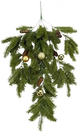 Tear Drop Wreath with Pinecones, 31.5in Winter Country Needle Greenery Design, All Season Hanging Decor for Door Wall Mantel, Indoor Outdoor Home Decorations