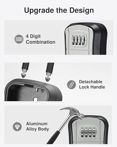 Image of Puroma Key Lock Box - Portable Combination Lockbox, Wall-Mounted Storage for House Keys, Resettable Code Safe for Home, Office, Apartment (4 Pack, Gray)