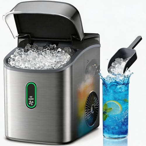 Image of Silonn Nugget Ice Maker Countertop-Soft Chewable Pebble Ice Machine with One-Click Operation & Self-Cleaning Function, 33lbs Ice Per 24 Hours, Stainless Steel Design for Home, Kitchen & Bar