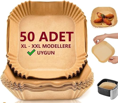 Aırfrey Pişirme Kağıdı; XL, Xxl Aırfreyler için Parşömen Kağıdı, Sıvıya ve Yağa Dayanıklı Sıcak Hava Fritözleri için Yanmaz Kağıt (50 Adet)
