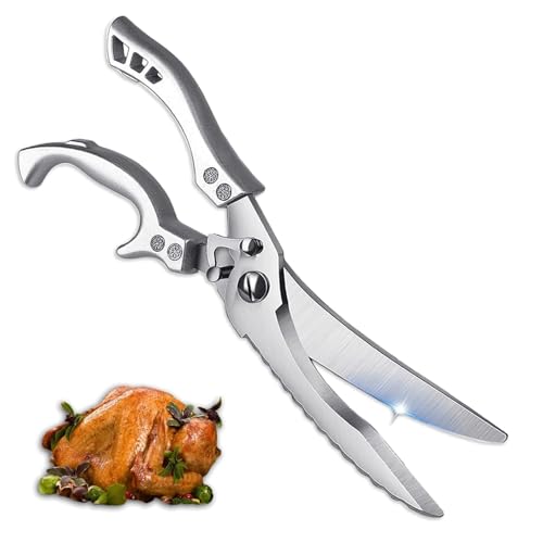 TijerasdeCocina,tijeras pollo asado,Tijeras dePollosAceroInoxidable,TijerasdeCocinaProfesional Multifuncionales,TijerasdeHuesoPollo,ParaHuesosdepollo,Pescado,Verduras,Tijeras de Carne (Plateado)