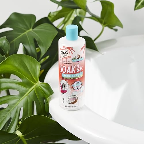 Dirty Works Soak It Up Coconut Bath Soak, 500ml, Hydrating Bubble Bath with Tropical Fruit & Hibiscus Extracts, Vegan Bath Milk for Relaxation & Soft Skin - Image 4