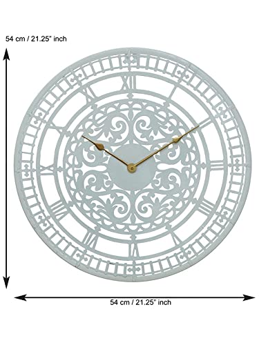 Image of CHRONIKLE Classic Round Analog Metal Roman Numbers Silent Wall Clock for Living Room Home Decor Office Gifts (Size: 54 x 1 x 54 CM | Weight: 1380 Gram | Color: White)