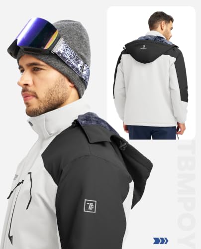 Image of TBMPOY Men's Winter Jackets Skiing Waterproof Snow Thick Fleece Lined Hooded Utility Cold Weather Warm Outdoor Ice Work