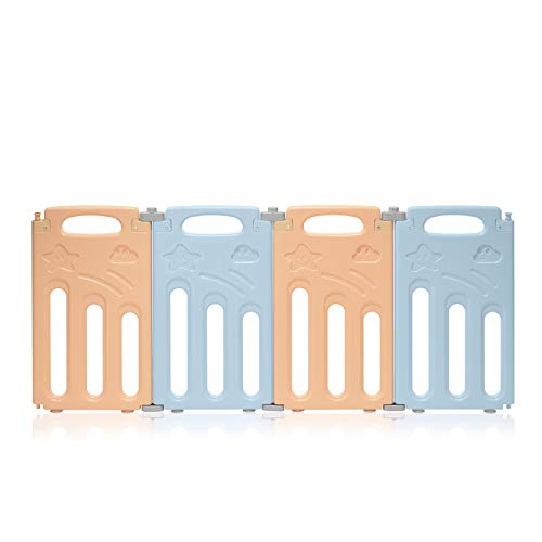 Baby Vivo Laufgitter Laufstall Zusatzpaket Faltbar Baby Absperrgitter Krabbelgitter Schutzgitter für Kinder aus Kunststoff mit Tür und Spielzeug - Luna - 4 Elemente