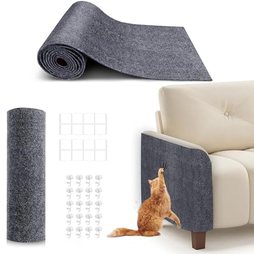 78.7"X15.8" Cat Scratching Mat, Self-Adhesive Cat Scratch Carpet, DIY Cats Scratch Furniture Protector for Couch, Sofa, Wall & Door, Durable Furniture Guards Couch Scratcher from Cats Claws, Dark Grey
