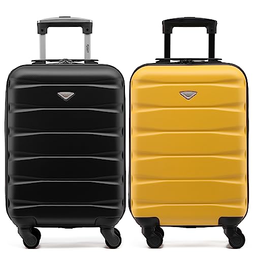 Flight Knight Set of 2 Lightweight 4 Wheel ABS Hard Case Suitcases Cabin Carry On Hand Luggage Approved for Airlines Including British Airways & Maximum Size for easyJet Large Cabin Bag 56x45x25cm
