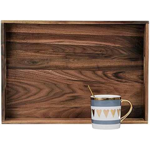 MAGIGO 17 x 12 Inches Rectangle Walnut Wood Ottoman Tray with Handles, Serve Tea, Coffee, Classic Wooden Decorative Serving Tray Cover