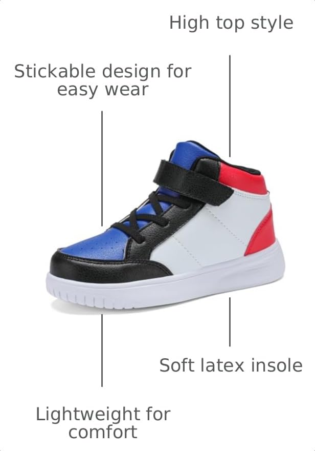 Image of Kids Sneakers Boys Running Shoes Girls High Top Casual Lightweight Classic Adjustable Strap Sneakers