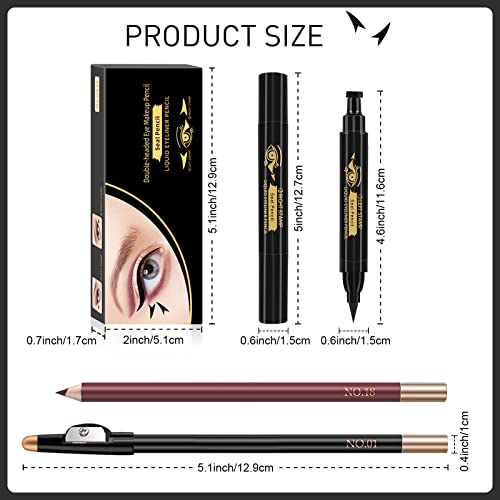 4Pack Winged Eyeliner Stamp And Eyebrow Pencil, Left & Right Black Eyeliner Set Stamp Eyeliner Waterproof Liquid Eyeliner With Black Brown Brow Pencil Long Lasting Smudge Proof Eye Makeup Eye Liners #TOP6