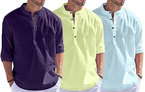 Image of Combo of Men Solid Cotton Blend Straight Kurta Shirt Pack of 3