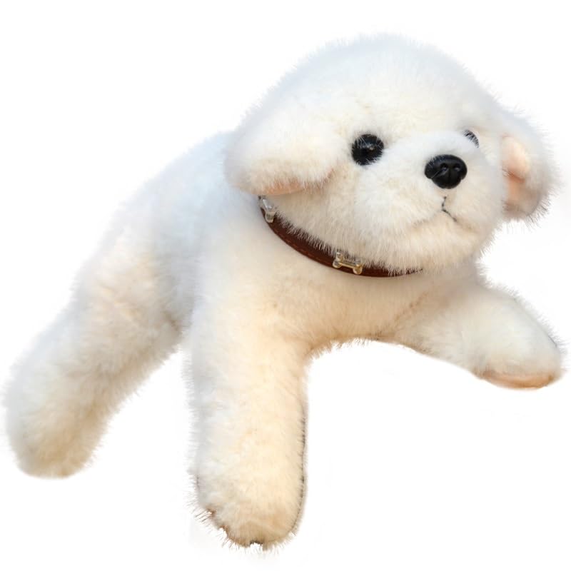 Peluche Labrador blanc réaliste de 60cm : chiot couché tout doux