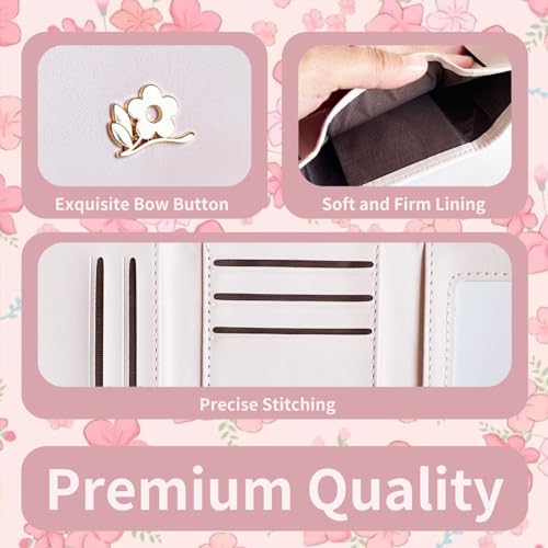 Image of Girls Wallet Cute Floral Coquette Small Kawaii for Women Aesthetic ID Window for Ladies (Pink Metal Floral)