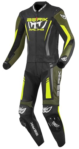 Berik Absolute GP2 Tuta in pelle da moto a due pezzi, nero/verde/giallo neon, 48