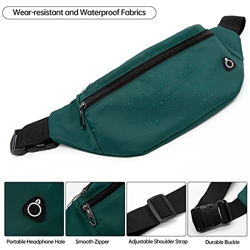 Long Keeper Waist Fanny Pack for Women Men Waterproof Bum Bag Dog Walking Running Hiking Waist Packs with Adjustable Belt for Sport Travel Outdoor B-Green - Image 4