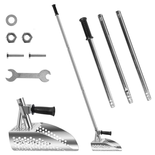 Sand Scoop for Metal Detecting, 304 Stainless Steel Rustproof Beach Shovel, Heavy Duty Metal Detecting Sand Scoop with Removable Long Handle, Digging Tools for Sand Sifting and Treasure Hunting
