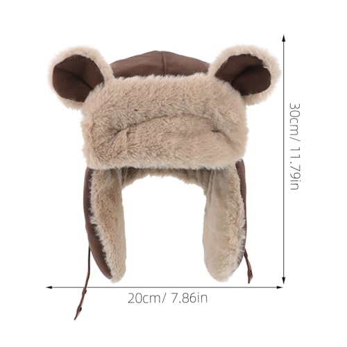 Adorable Bear Ear Warm Hat for Winter Plush Earflap Cap Cozy Protective Design for Outdoor Activities Thick Insulated Winter Headgear Cute Bear Ears Coffee2
